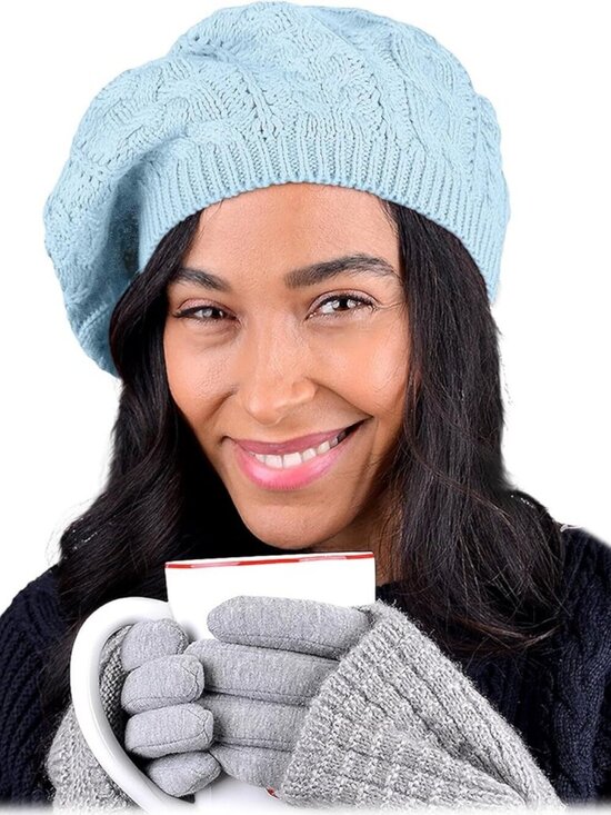Women\'s Crochet Knitted Style Beanie Slouchy Hat Light Blue main image 6